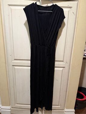 Women’s Black Wrap Maxi Dress with Tie Waist